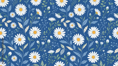 Canvastavla White daisies on blue background flowers.
