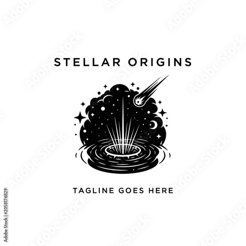 Dynamic astronomical logo for scientific institutions, space documentaries, and cosmic-themed media.