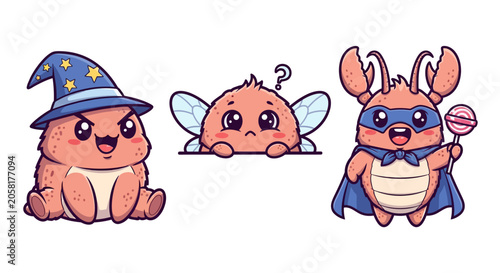 Cute Cartoon Characters in Fantasy Costumes.