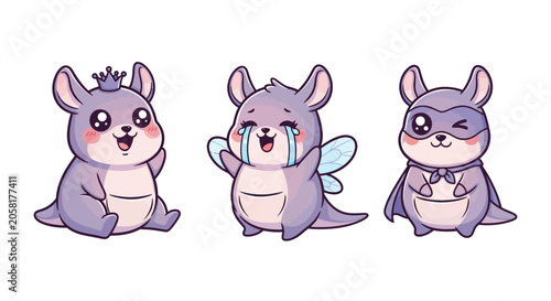 Cute Cartoon Hamster Characters with Wings and Crowns.