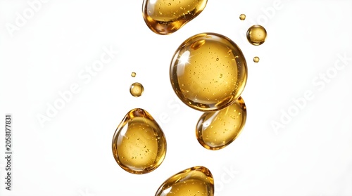  Golden Beauty Oil Drops Isolated on White Background