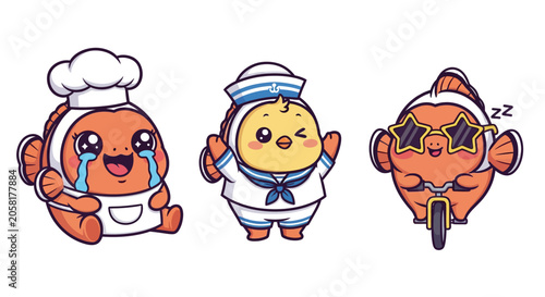 Cartoon Crab Characters in Various Costumes and Poses.