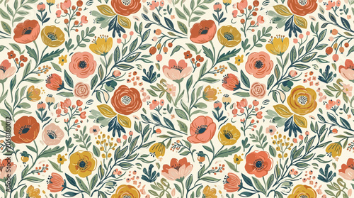 Colorful floral pattern with flowers.