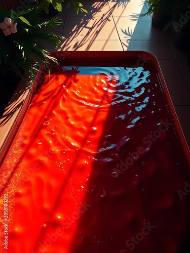 Sun-dappled basin, a spectrum of greens and reds rinse ,  vegetable,  home kitchen