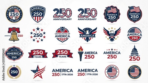 Usa 250th anniversary patriotic logos and badges