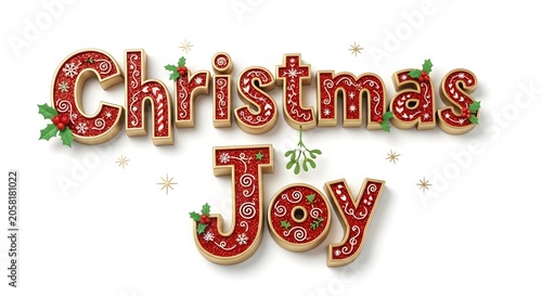 Christmas, holiday, joy, festive, greeting, red, decorative text, cookie cutout letters
