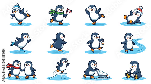 Canvastavla Cartoon penguins in various fun poses.