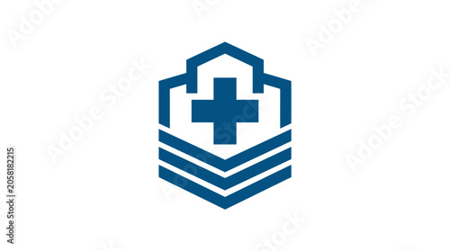 Blue Medical Cross Shield Logo Symbol.