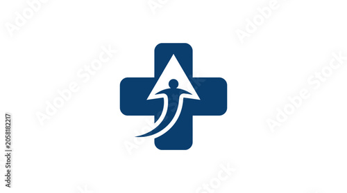Medical symbol with running figure.
