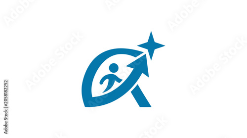 Blue icon of a person running.