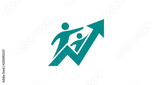 Businessman running up arrow graph.