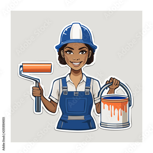 Cartoon female painter with tools