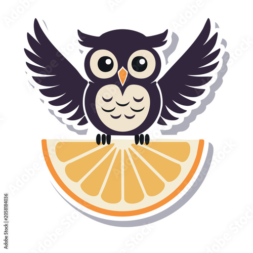 Cartoon Owl Perched on Orange Slice