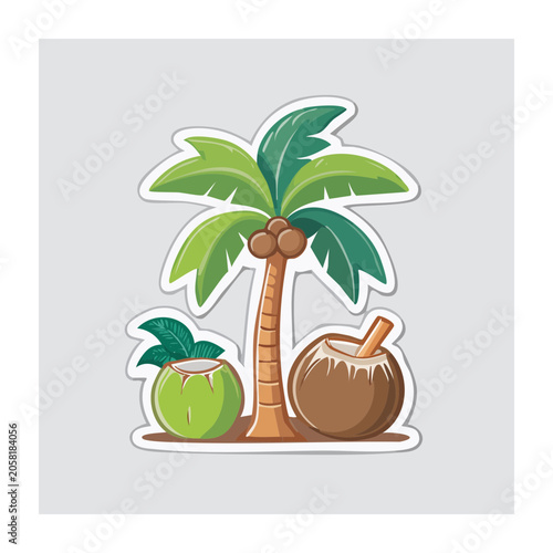Cartoon Palm Tree with Coconuts and Drink