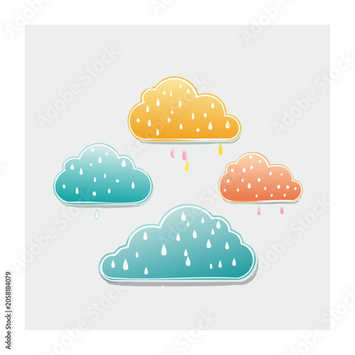 Colorful flat design rain clouds with raindrops
