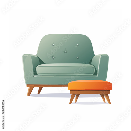 Modern Armchair and Ottoman in Flat Design
