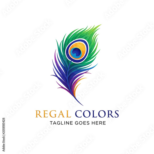 Striking multi-colored peacock feather design suitable for beauty salons, creative agencies, or luxury brands wanting a colorful appeal.