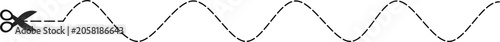 Cut Here Wavy Dashed Line Icon with Scissors Symbol