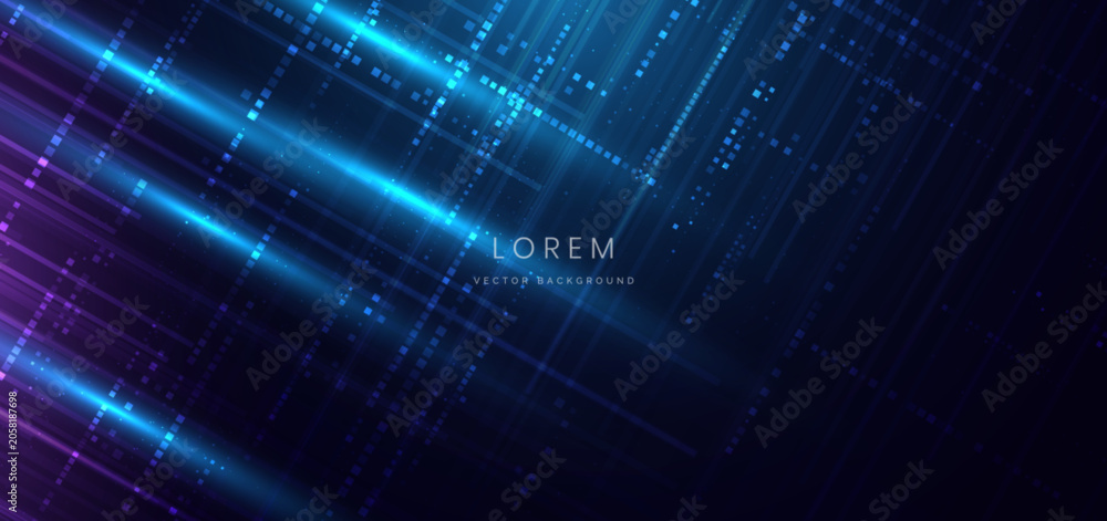 Obraz premium Digital technology background with blue lines lighting effect on dark background.
