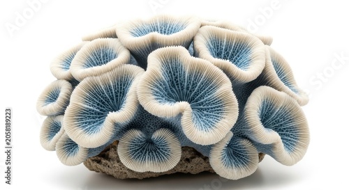 Blue and white mushroom coral isolated on white background