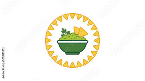 Bild auf Leinwand A bowl of fresh guacamole surrounded by a circular border of tortilla chips
