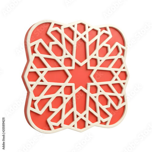 3D Render of Islamic Geometric Pattern with Coral Background