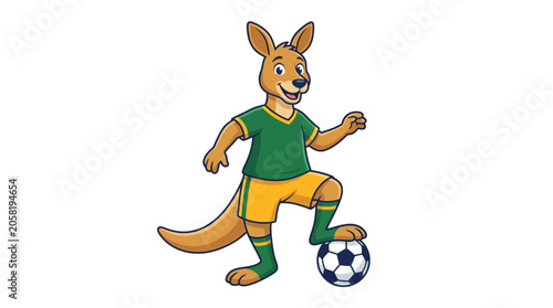 Foto Matilda mascot kangaroo in soccer gear, perfect for sports events, team merchandise, childrens products, mascots, and educational materials