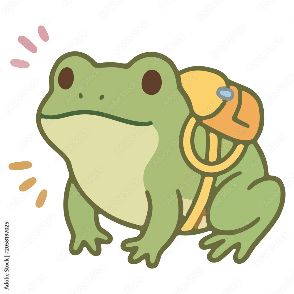 Fototapeta premium Cute Green Frog Wearing Yellow Backpack Cartoon Vector
