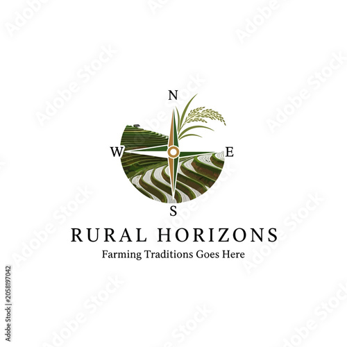 Billede på lærred Agricultural branding concept representing global farming traditions, rural landscapes, and navigational guidance in the food industry