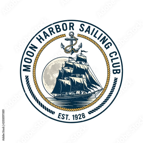 Fotografie This vintage-style maritime logo creates a sense of heritage and adventure, perfect for high-end sailing clubs, yachting brands, and oceanfront businesses seeking a classic, prestigious identity