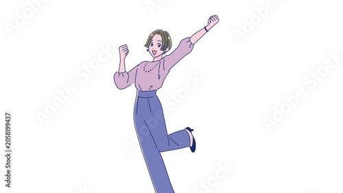 ジャンプして喜ぶ社会人女性たち