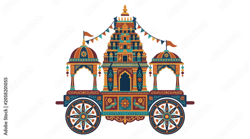 Αυτοκόλλητο Ornate traditional Indian temple chariot with intricate carvings and colorful decorations