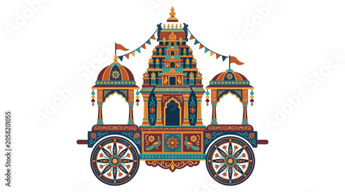 Fotografie Ornate traditional Indian temple chariot with intricate carvings and colorful decorations