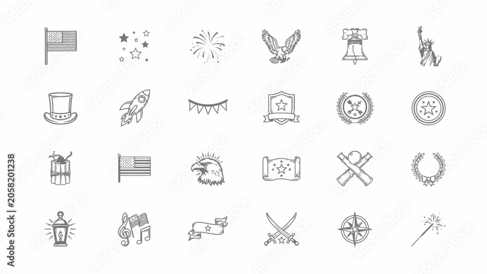 Fototapeta premium Patriotic National Symbol Icon Set
