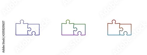 Three colorful jigsaw puzzle piece pairs in outline style