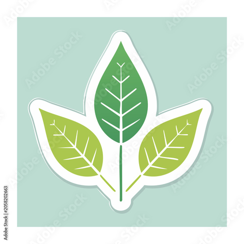 Three Green Leaves Flat Icon on Mint Background