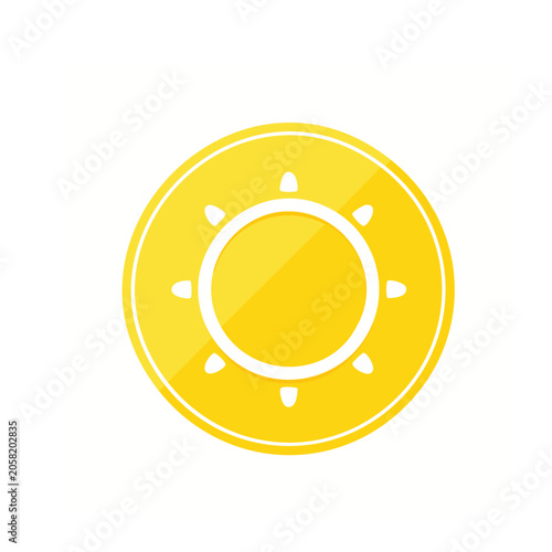Yellow sun icon with rays on transparent background