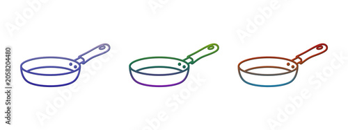 Three colorful frying pans with gradient outline icons
