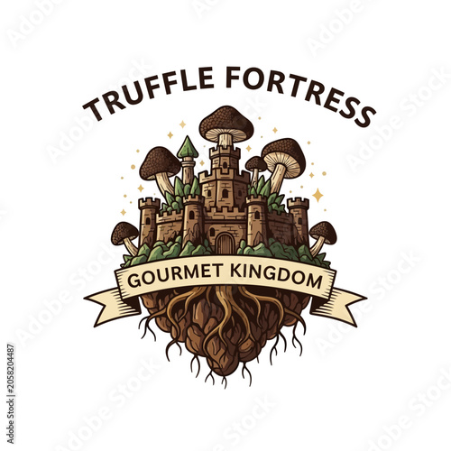 Tableau sur toile Enchanting brand identity featuring a fungi fortress, ideal for gourmet food, organic farming, or culinary businesses