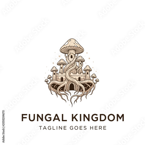 Εκτύπωση καμβά Imaginative fantasy illustration of a mushroom village, suitable for creative storytelling, gaming, or children's book themes