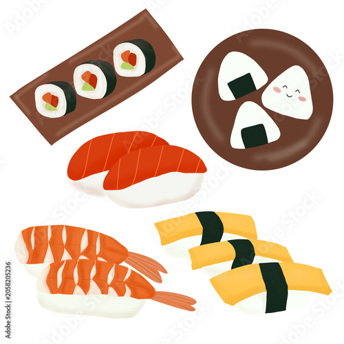 Simple sticker illustration set of sushi