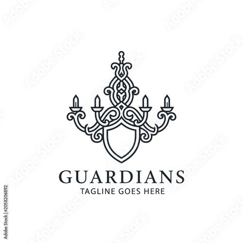 Fotografie Elegant and sophisticated black and white line art logo suitable for security firms, law firms, or luxury brands
