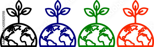 фотографія Green sprout growing from planet earth icons in different colors representing ec
