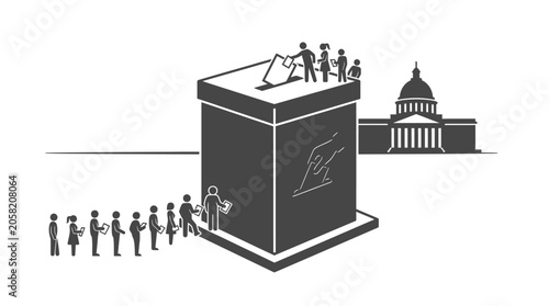 Εκτύπωση καμβά A line of people waiting to cast their votes into a large ballot box