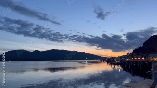 Beautiful sunset colors reflected in the ocean, Ketchikan, Alaska.