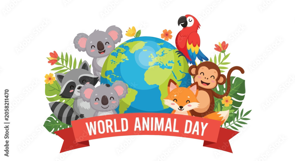 Naklejka premium World animal day celebration with cute animals