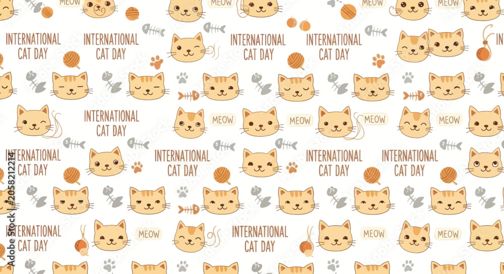 Fototapeta premium International cat day seamless pattern background