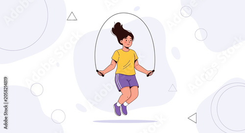 Child Jumping Rope, Healthy Lifestyle Vector Illustration