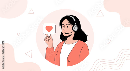 Customer Service Representative with Heart Symbol Speech Bubble, Vector Illustration