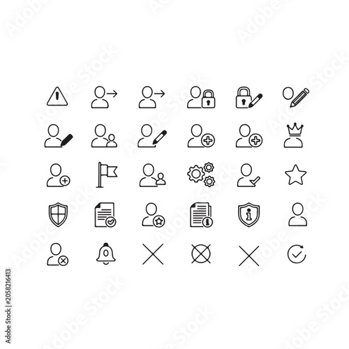 Set of user interface line icons for various digital platform functions.